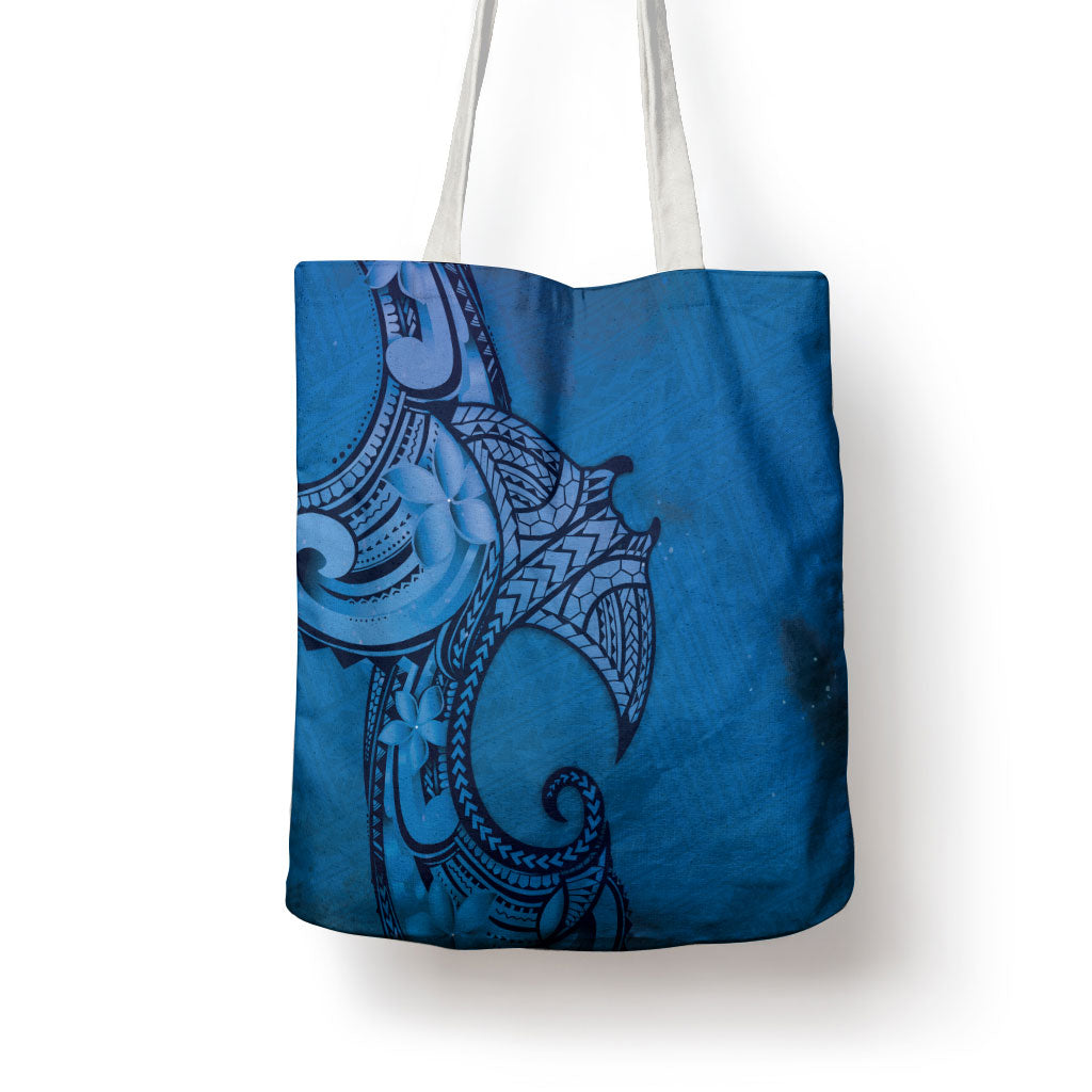 Polynesia Manta Ray Tattoo Tote Bag Tropical Plumeria Blue Polynesian Pattern LT14 - Polynesian Pride