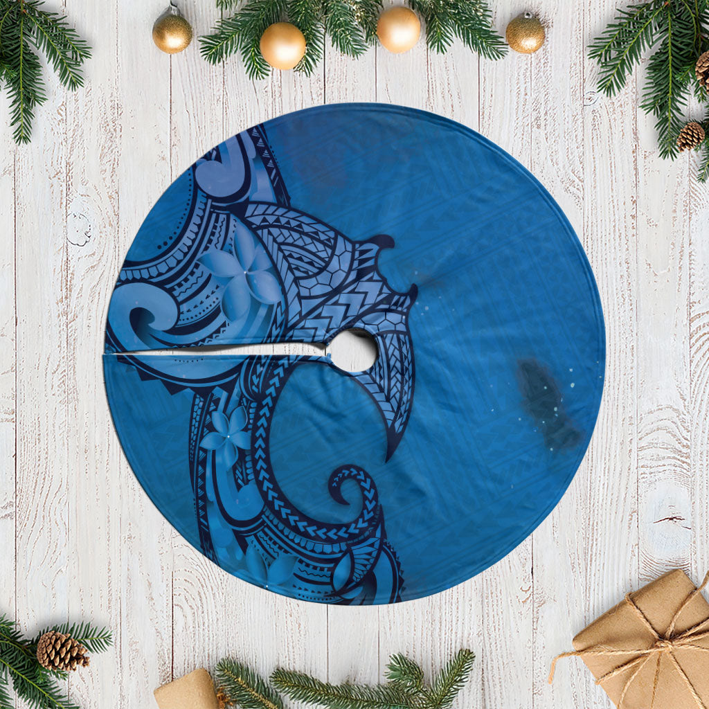 Polynesia Manta Ray Tattoo Tree Skirt Tropical Plumeria Blue Polynesian Pattern