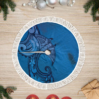 Polynesia Manta Ray Tattoo Tree Skirt Tropical Plumeria Blue Polynesian Pattern