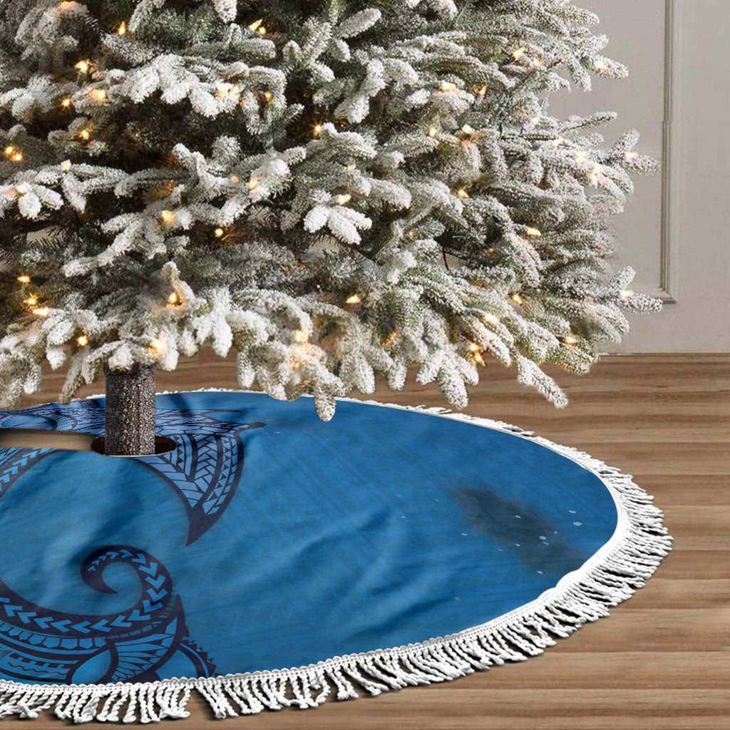 Polynesia Manta Ray Tattoo Tree Skirt Tropical Plumeria Blue Polynesian Pattern