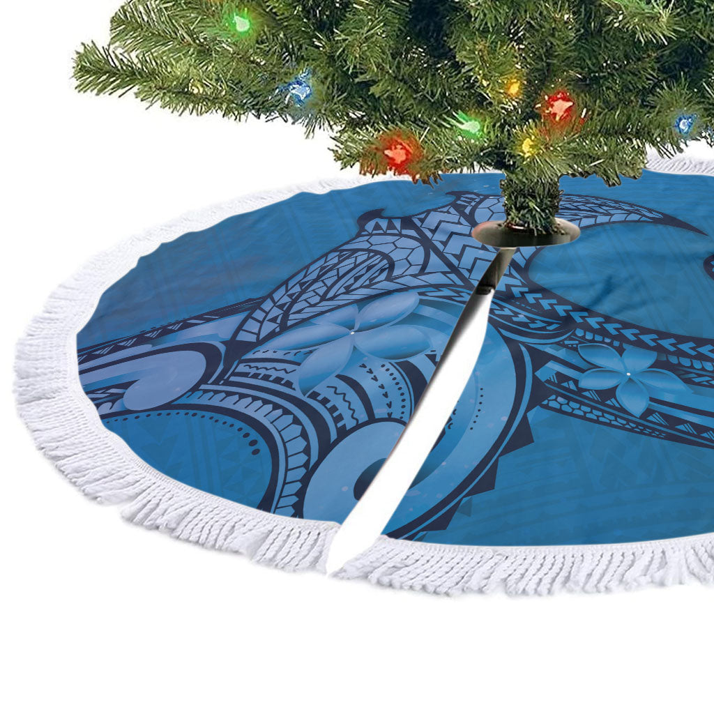 Polynesia Manta Ray Tattoo Tree Skirt Tropical Plumeria Blue Polynesian Pattern