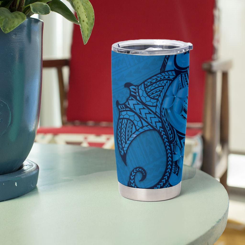 Polynesia Manta Ray Tattoo Tumbler Cup Tropical Plumeria Blue Polynesian Pattern LT14 - Polynesian Pride