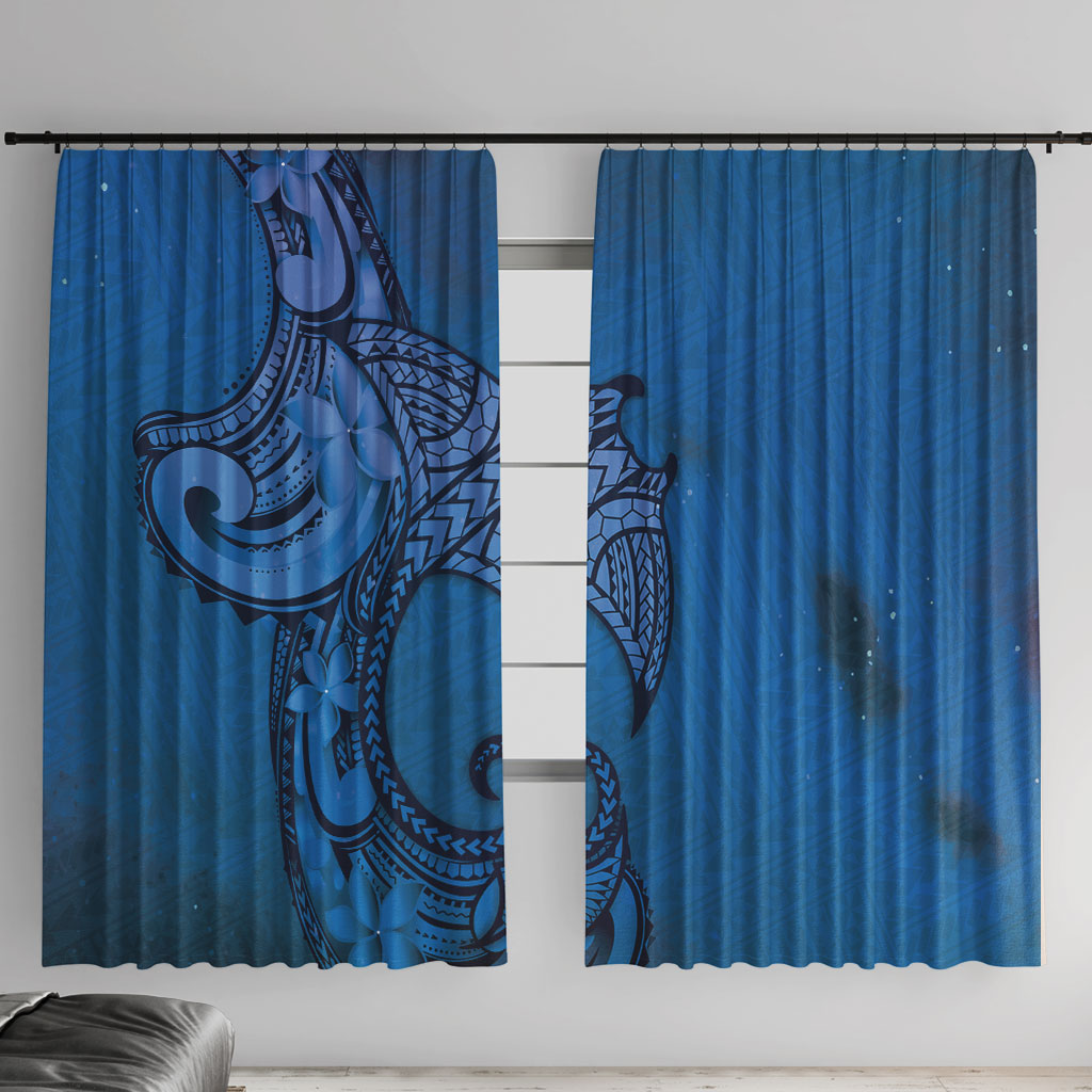 Polynesia Manta Ray Tattoo Window Curtain Tropical Plumeria Blue Polynesian Pattern LT14 With Hooks Blue - Polynesian Pride
