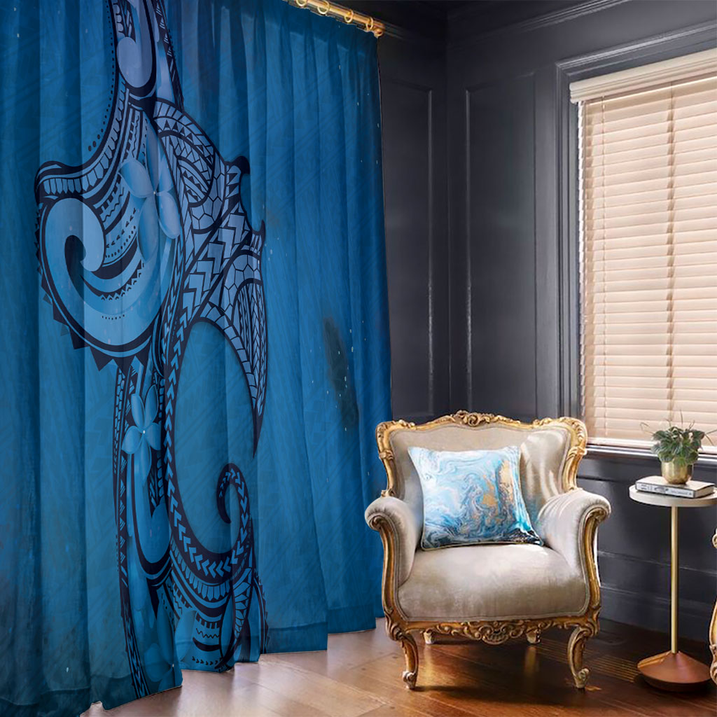 Polynesia Manta Ray Tattoo Window Curtain Tropical Plumeria Blue Polynesian Pattern LT14 - Polynesian Pride
