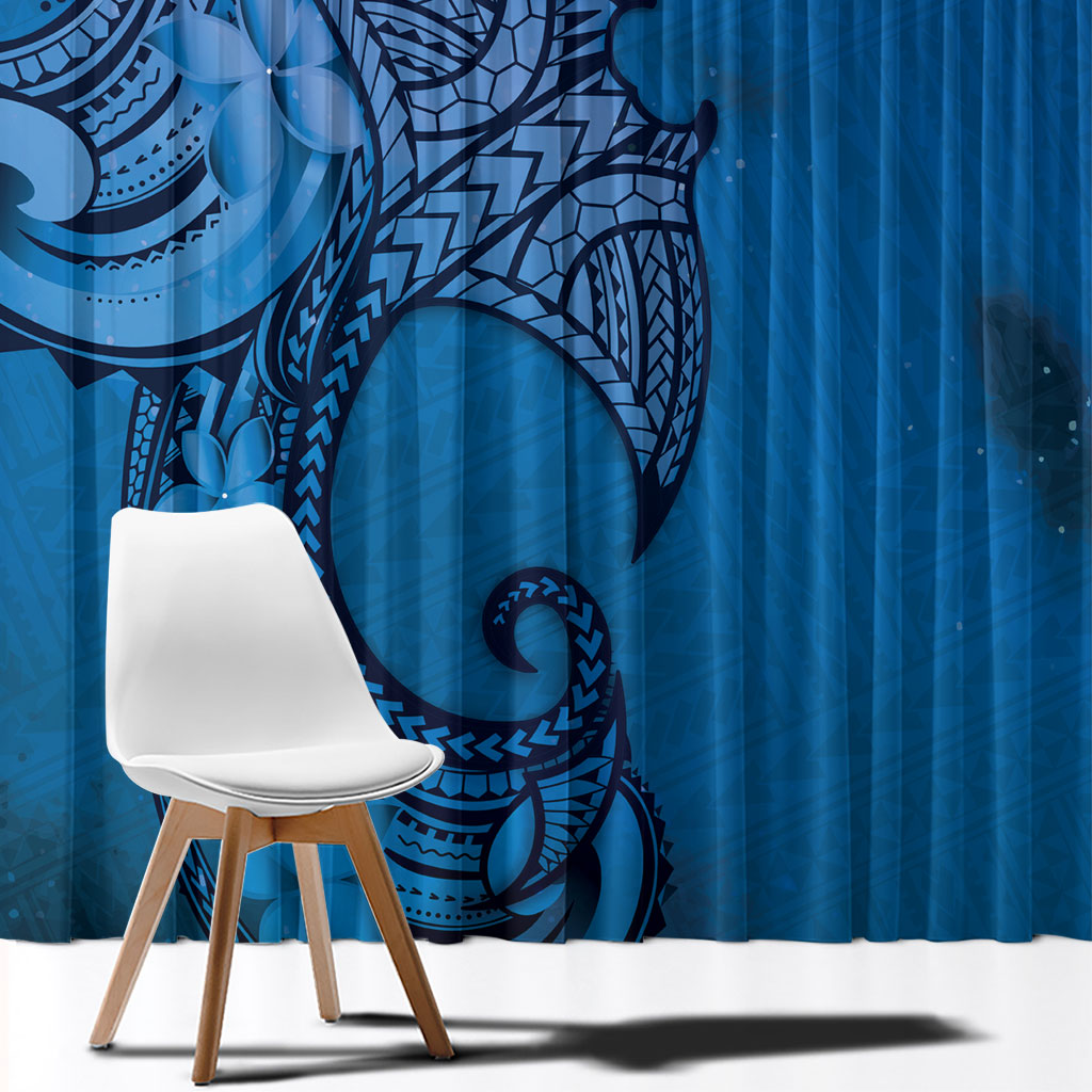 Polynesia Manta Ray Tattoo Window Curtain Tropical Plumeria Blue Polynesian Pattern LT14 - Polynesian Pride