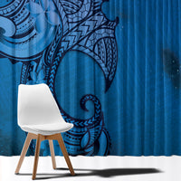 Polynesia Manta Ray Tattoo Window Curtain Tropical Plumeria Blue Polynesian Pattern LT14 - Polynesian Pride
