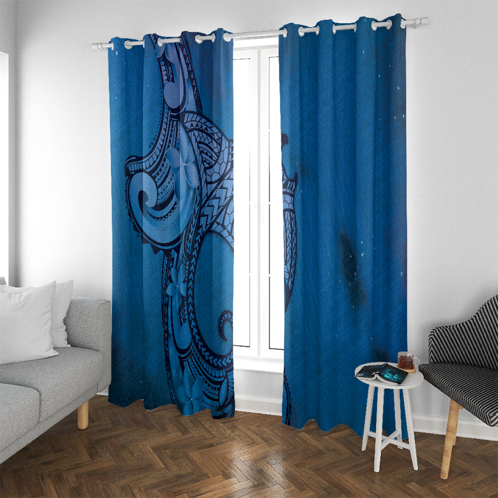 Polynesia Manta Ray Tattoo Window Curtain Tropical Plumeria Blue Polynesian Pattern LT14 With Grommets Blue - Polynesian Pride