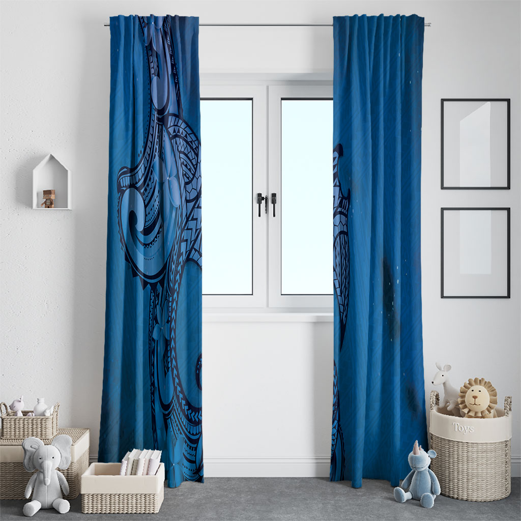 Polynesia Manta Ray Tattoo Window Curtain Tropical Plumeria Blue Polynesian Pattern LT14 - Polynesian Pride