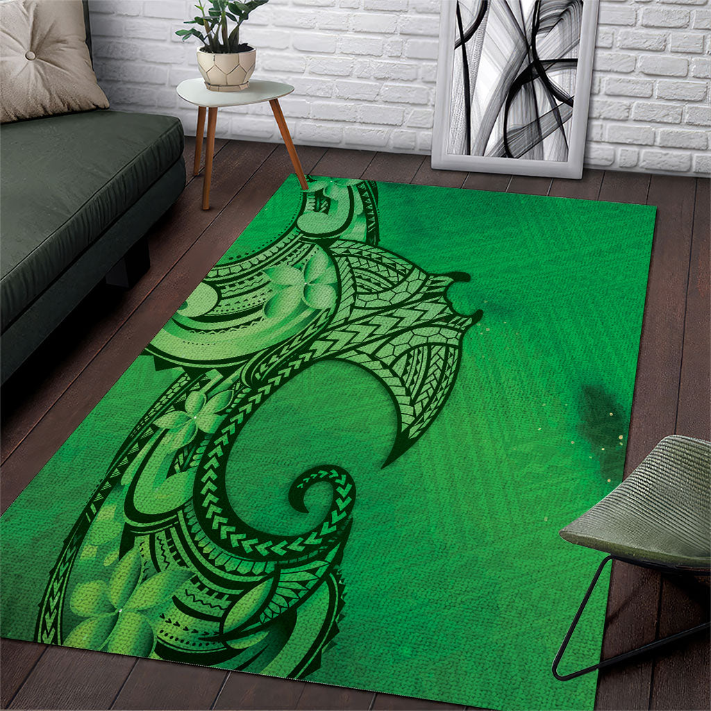 Polynesia Manta Ray Tattoo Area Rug Tropical Plumeria Green Polynesian Pattern LT14 Green - Polynesian Pride