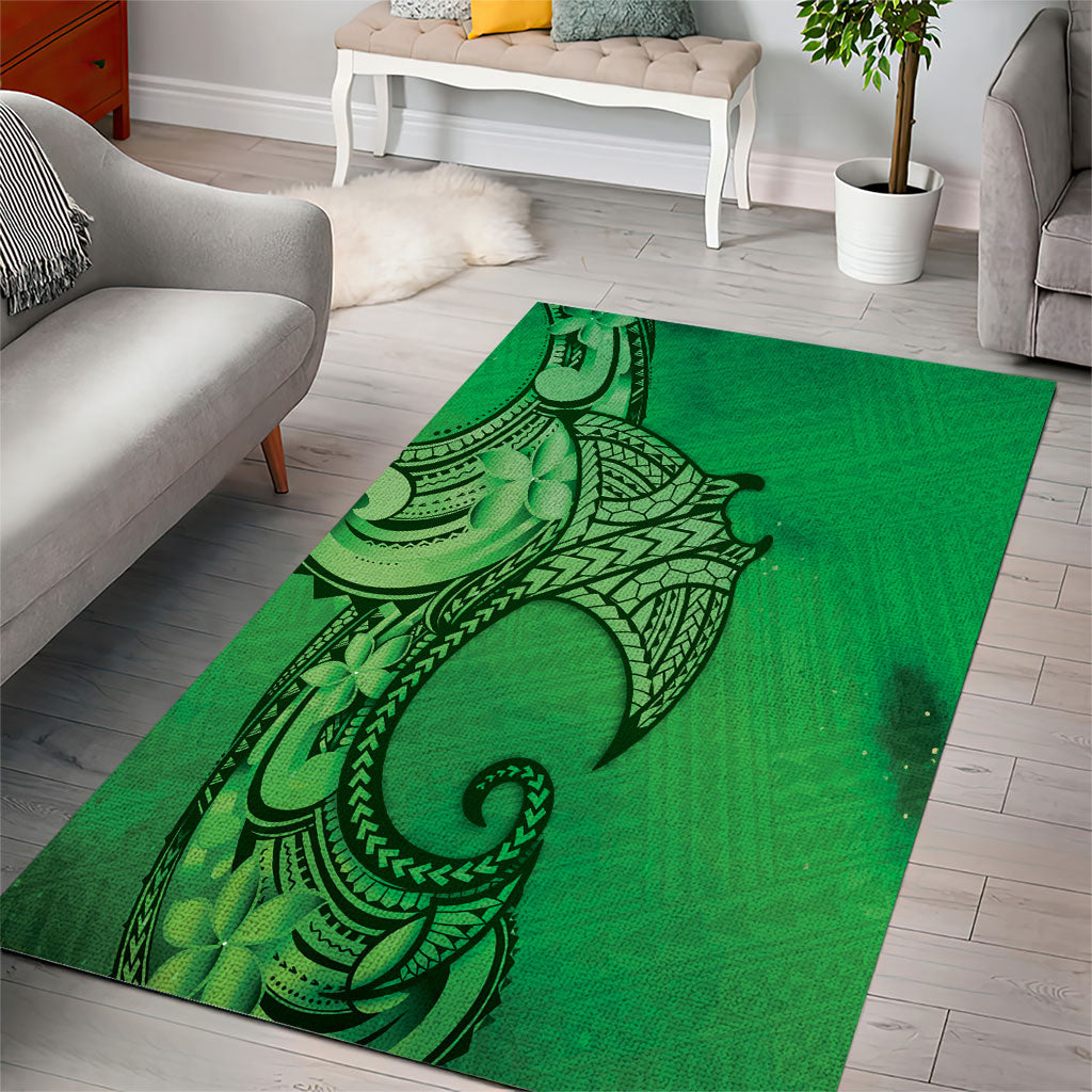 Polynesia Manta Ray Tattoo Area Rug Tropical Plumeria Green Polynesian Pattern LT14 - Polynesian Pride