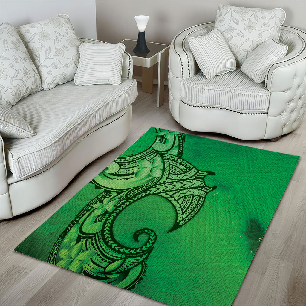 Polynesia Manta Ray Tattoo Area Rug Tropical Plumeria Green Polynesian Pattern LT14 - Polynesian Pride