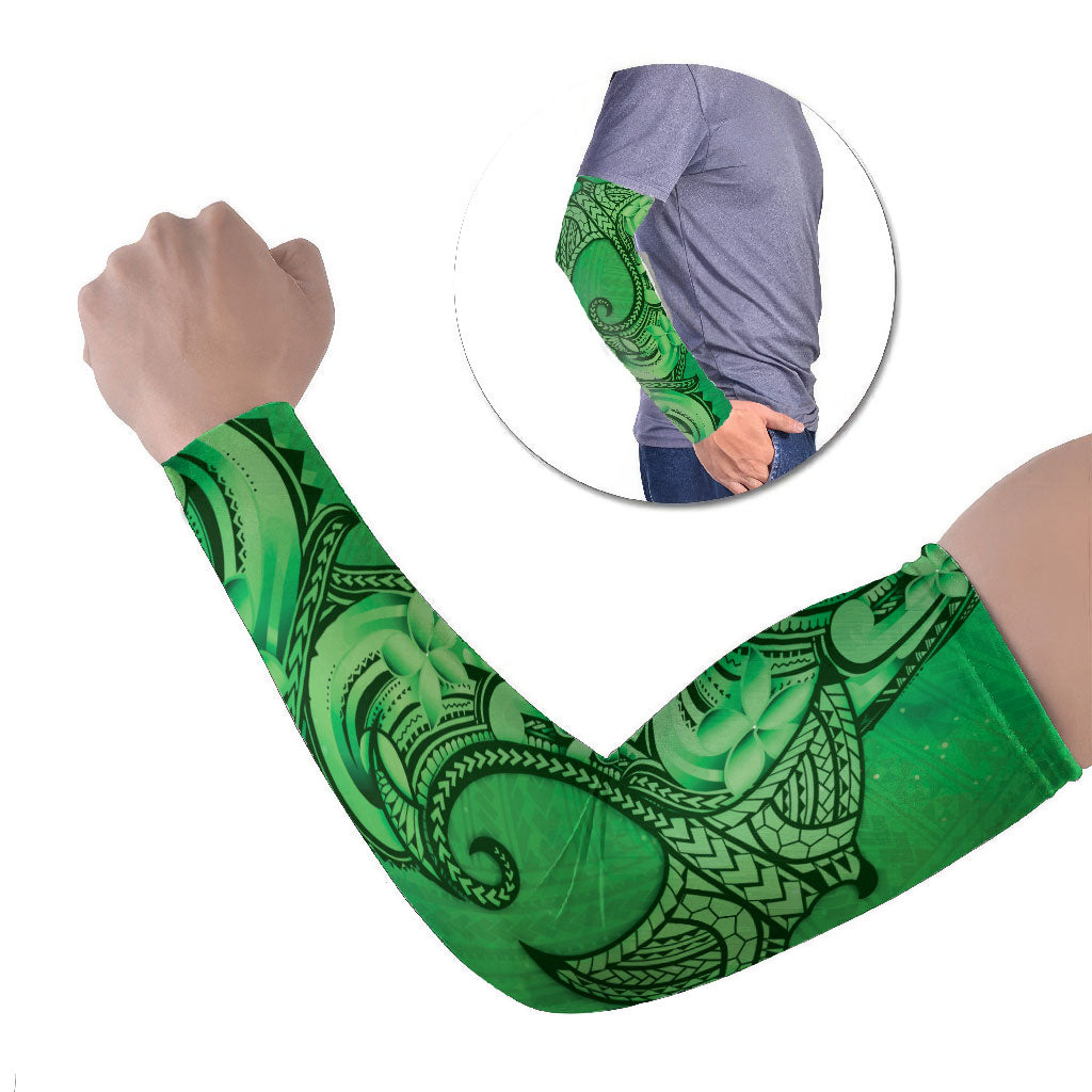 Polynesia Manta Ray Tattoo Arm Sleeves Tropical Plumeria Green Polynesian Pattern LT14 Set of 2 Green - Polynesian Pride