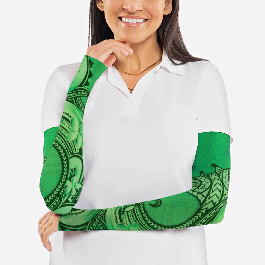 Polynesia Manta Ray Tattoo Arm Sleeves Tropical Plumeria Green Polynesian Pattern LT14 - Polynesian Pride