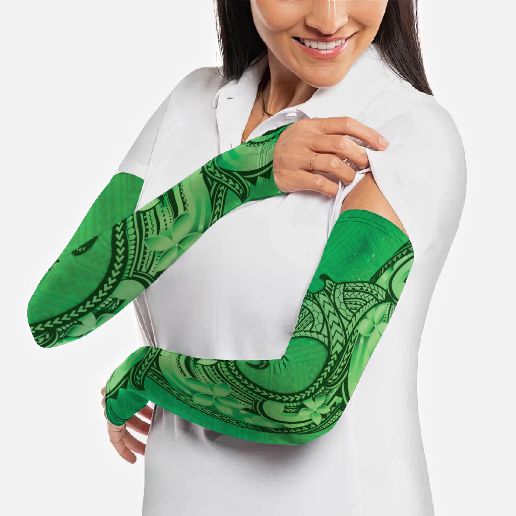 Polynesia Manta Ray Tattoo Arm Sleeves Tropical Plumeria Green Polynesian Pattern LT14 - Polynesian Pride