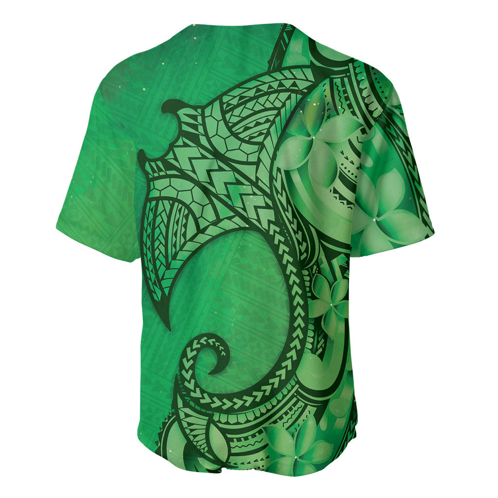 Polynesia Manta Ray Tattoo Baseball Jersey Tropical Plumeria Green Polynesian Pattern LT14 - Polynesian Pride