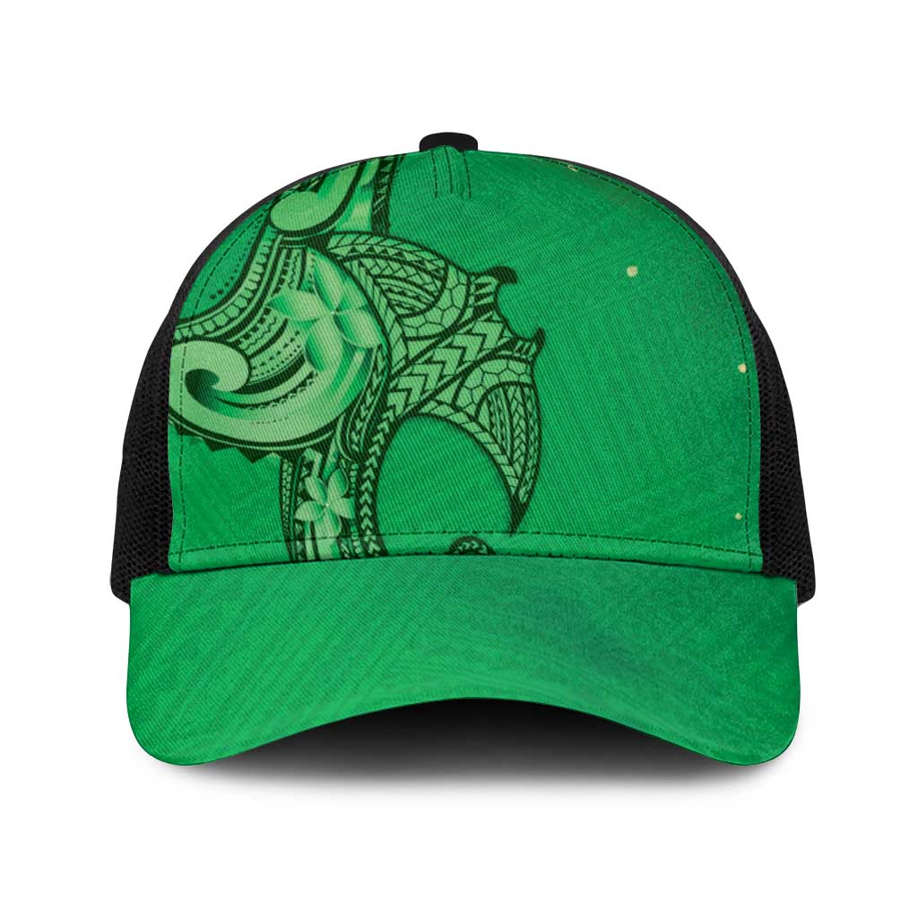 Polynesia Manta Ray Tattoo Baseball Net Cap Tropical Plumeria Green Polynesian Pattern LT14 One Size Black Green - Polynesian Pride