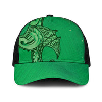 Polynesia Manta Ray Tattoo Baseball Net Cap Tropical Plumeria Green Polynesian Pattern LT14 One Size Black Green - Polynesian Pride