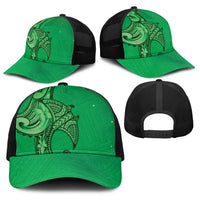 Polynesia Manta Ray Tattoo Baseball Net Cap Tropical Plumeria Green Polynesian Pattern LT14 - Polynesian Pride