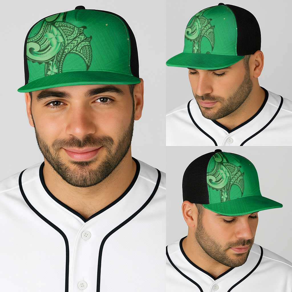 Polynesia Manta Ray Tattoo Baseball Net Cap Tropical Plumeria Green Polynesian Pattern LT14 - Polynesian Pride