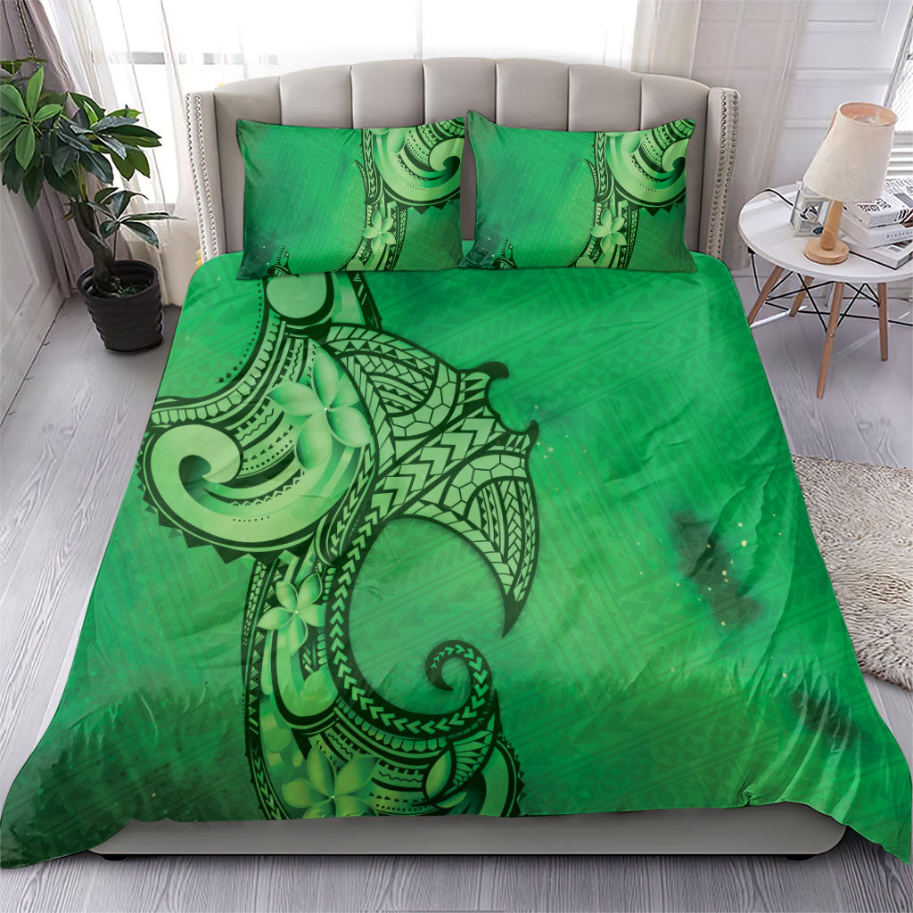 Polynesia Manta Ray Tattoo Bedding Set Tropical Plumeria Green Polynesian Pattern LT14 - Polynesian Pride