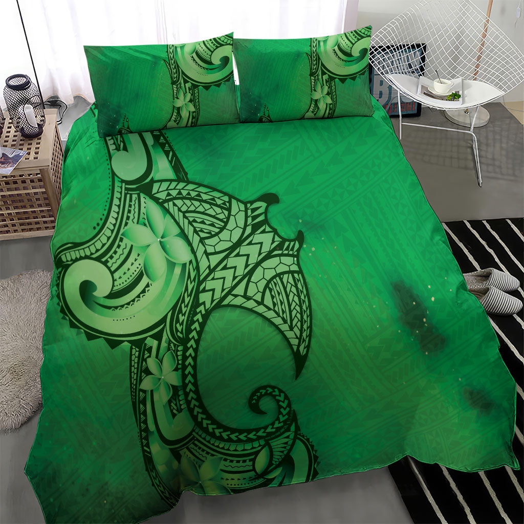 Polynesia Manta Ray Tattoo Bedding Set Tropical Plumeria Green Polynesian Pattern LT14 - Polynesian Pride