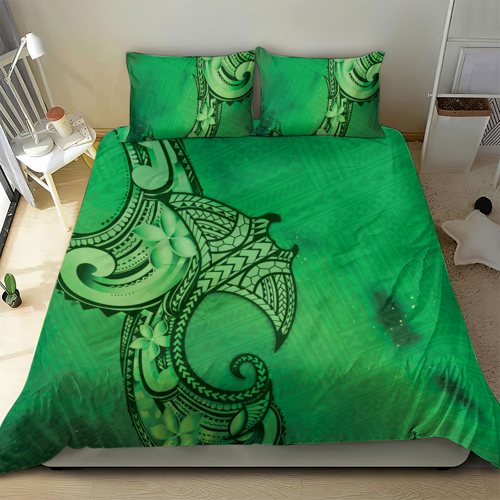 Polynesia Manta Ray Tattoo Bedding Set Tropical Plumeria Green Polynesian Pattern LT14 - Polynesian Pride
