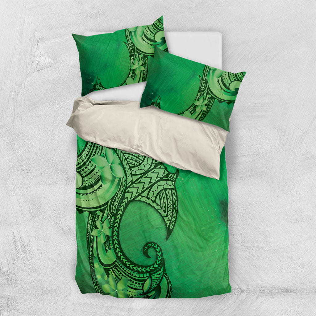 Polynesia Manta Ray Tattoo Bedding Set Tropical Plumeria Green Polynesian Pattern LT14 US Twin 172cm x 218cm Green - Polynesian Pride