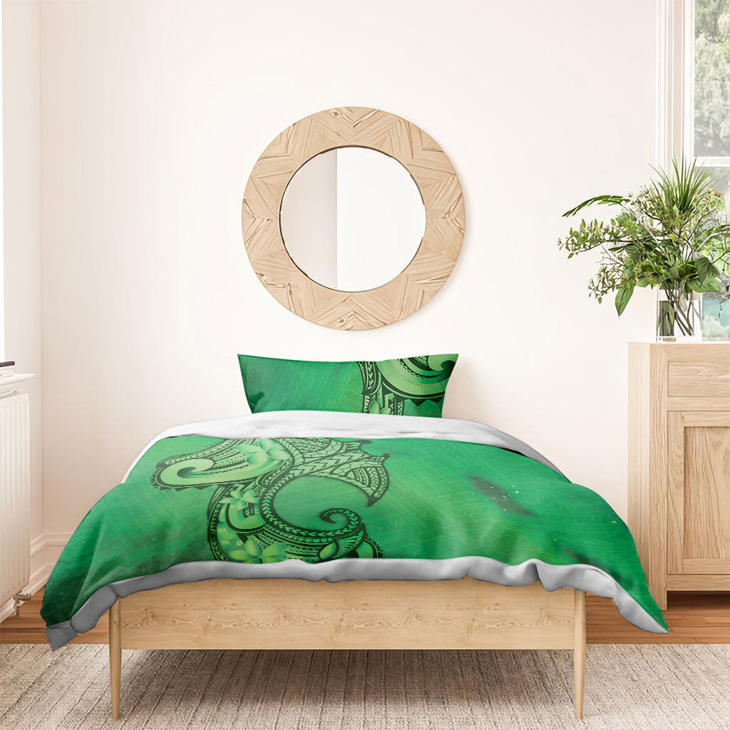 Polynesia Manta Ray Tattoo Bedding Set Tropical Plumeria Green Polynesian Pattern LT14 - Polynesian Pride