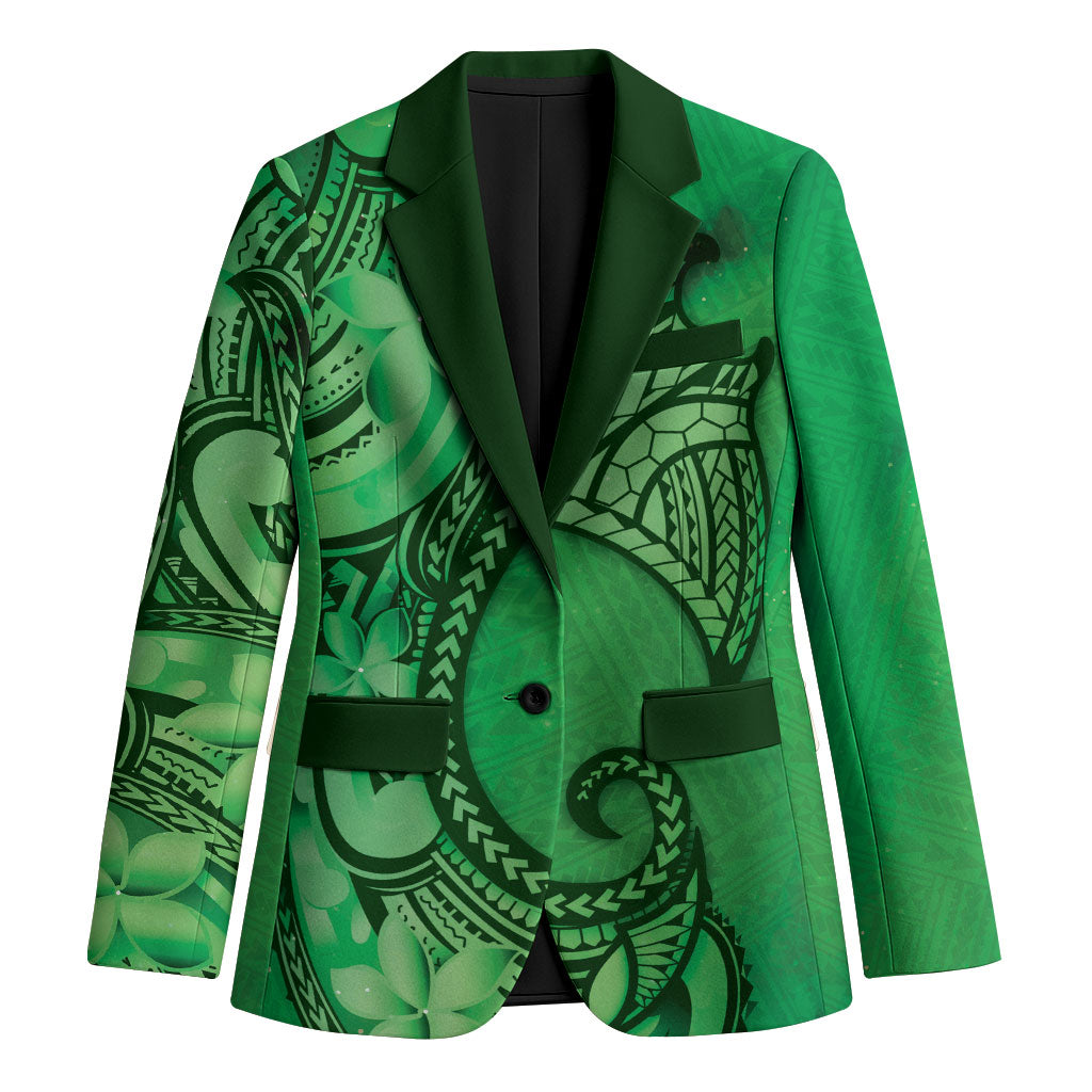Polynesia Manta Ray Tattoo Blazer Tropical Plumeria Green Polynesian Pattern