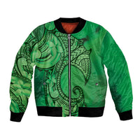 Polynesia Manta Ray Tattoo Bomber Jacket Tropical Plumeria Green Polynesian Pattern LT14 Unisex Green - Polynesian Pride