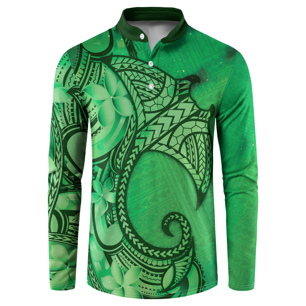 Polynesia Manta Ray Tattoo Button Sweatshirt Tropical Plumeria Green Polynesian Pattern LT14 Green - Polynesian Pride