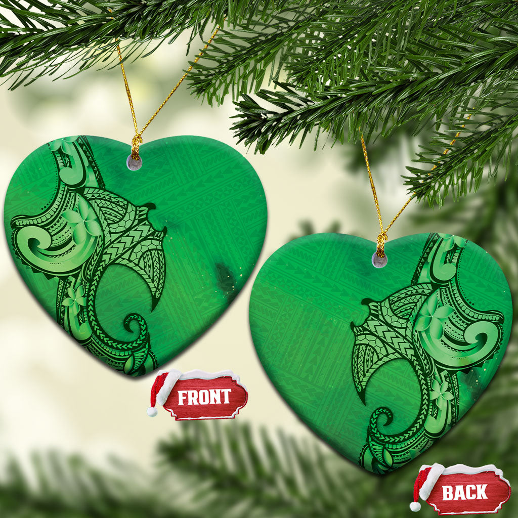 Polynesia Manta Ray Tattoo Ceramic Ornament Tropical Plumeria Green Polynesian Pattern LT14 Heart Green - Polynesian Pride
