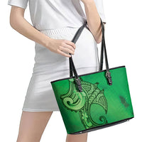 Polynesia Manta Ray Tattoo Leather Tote Bag Tropical Plumeria Green Polynesian Pattern LT14 - Polynesian Pride