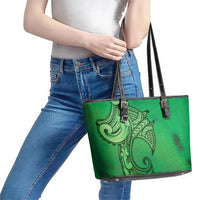 Polynesia Manta Ray Tattoo Leather Tote Bag Tropical Plumeria Green Polynesian Pattern LT14 - Polynesian Pride