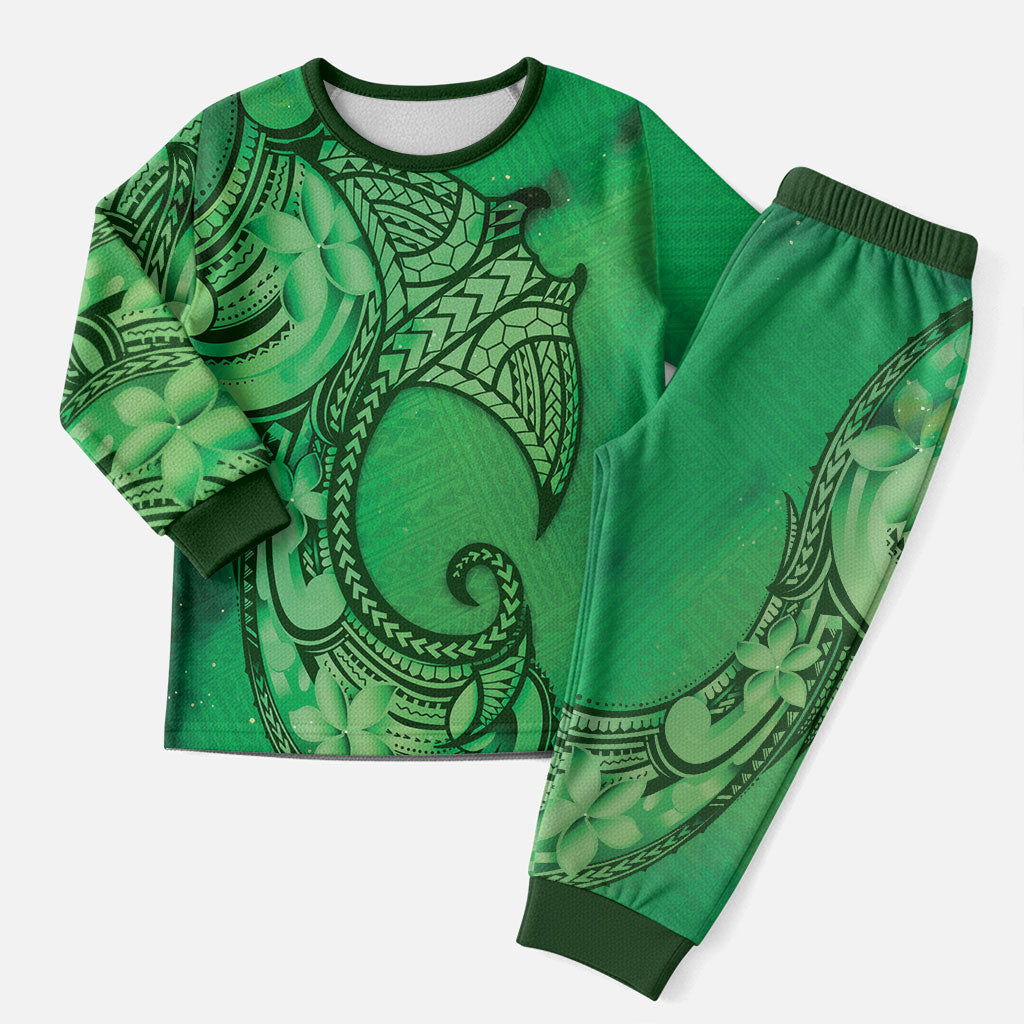 Polynesia Manta Ray Tattoo Christmas Pajama Set Tropical Plumeria Green Polynesian Pattern LT14 Men Green - Polynesian Pride