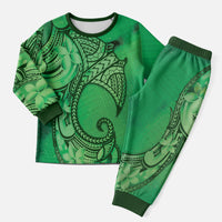 Polynesia Manta Ray Tattoo Christmas Pajama Set Tropical Plumeria Green Polynesian Pattern LT14 Men Green - Polynesian Pride