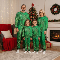 Polynesia Manta Ray Tattoo Christmas Pajama Set Tropical Plumeria Green Polynesian Pattern LT14 - Polynesian Pride