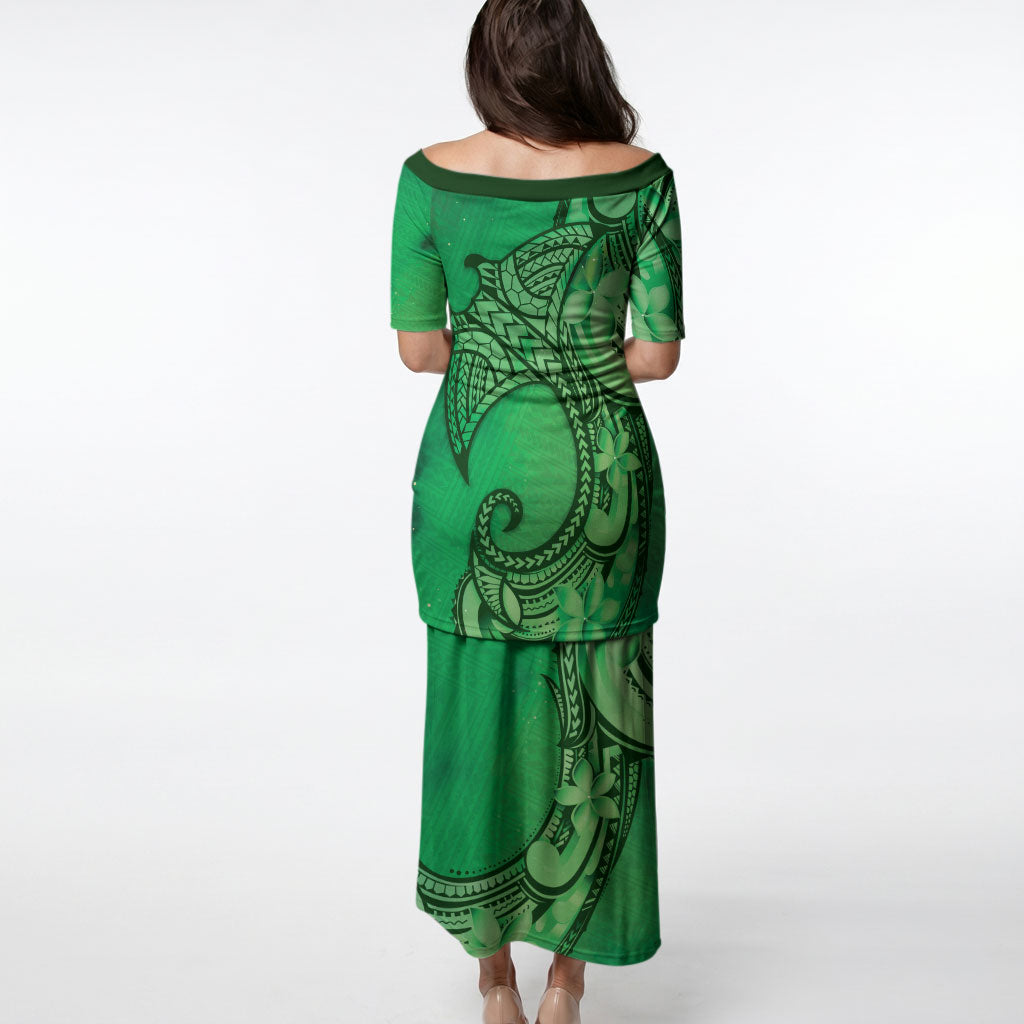 Polynesia Manta Ray Tattoo Puletasi Tropical Plumeria Green Polynesian Pattern LT14 - Polynesian Pride