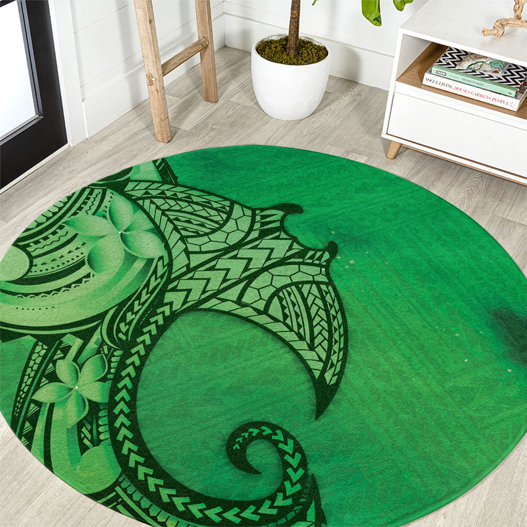 Polynesia Manta Ray Tattoo Round Carpet Tropical Plumeria Green Polynesian Pattern LT14 Green - Polynesian Pride