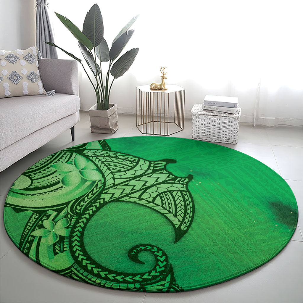 Polynesia Manta Ray Tattoo Round Carpet Tropical Plumeria Green Polynesian Pattern LT14 - Polynesian Pride