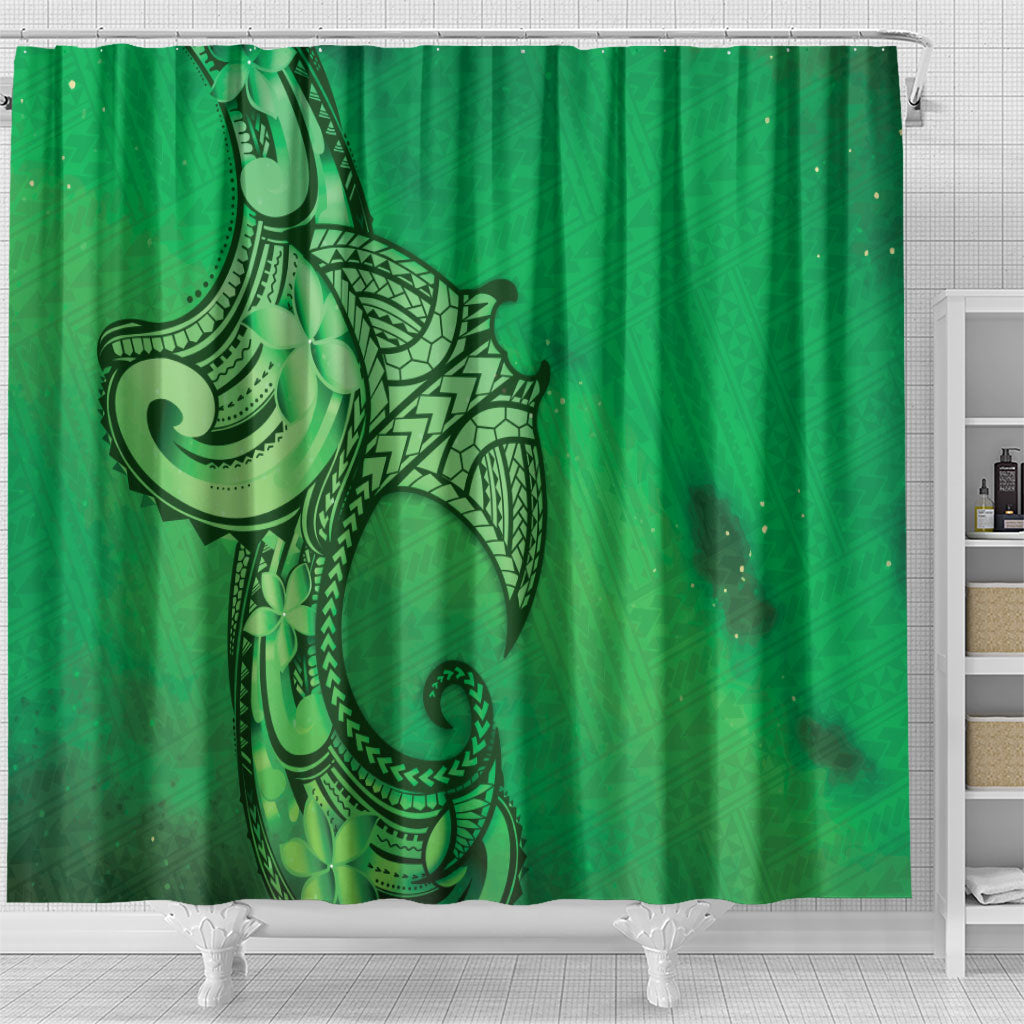Polynesia Manta Ray Tattoo Shower Curtain Tropical Plumeria Green Polynesian Pattern LT14 - Polynesian Pride
