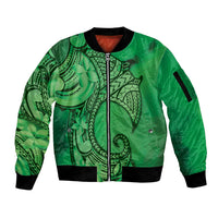 Polynesia Manta Ray Tattoo Sleeve Zip Bomber Jacket Tropical Plumeria Green Polynesian Pattern LT14 Unisex Green - Polynesian Pride