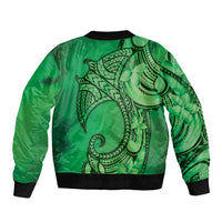 Polynesia Manta Ray Tattoo Sleeve Zip Bomber Jacket Tropical Plumeria Green Polynesian Pattern LT14 - Polynesian Pride