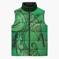 Polynesia Manta Ray Tattoo Sleeveless Puffer Jacket Tropical Plumeria Green Polynesian Pattern LT14 Unisex Green - Polynesian Pride