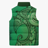 Polynesia Manta Ray Tattoo Sleeveless Puffer Jacket Tropical Plumeria Green Polynesian Pattern LT14 - Polynesian Pride