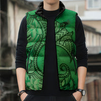 Polynesia Manta Ray Tattoo Sleeveless Puffer Jacket Tropical Plumeria Green Polynesian Pattern LT14 - Polynesian Pride