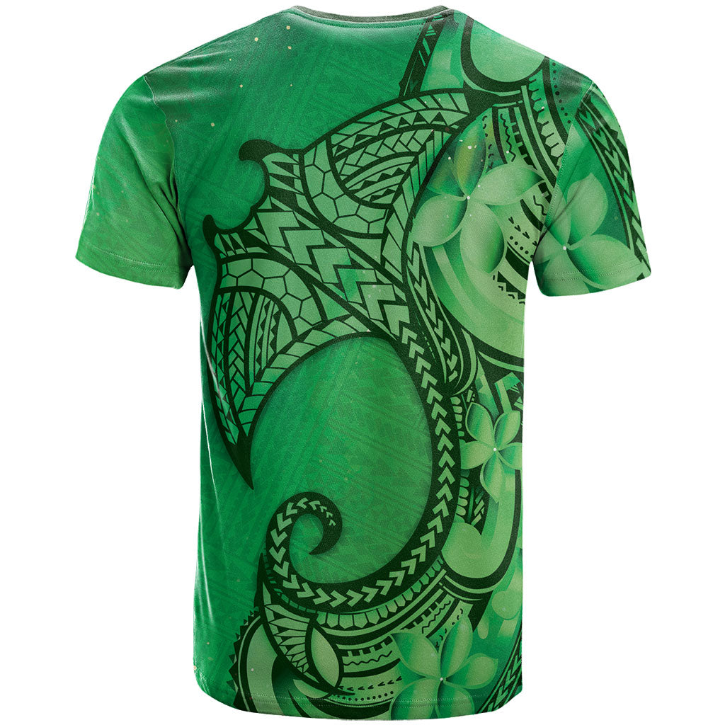 Polynesia Manta Ray Tattoo T Shirt Tropical Plumeria Green Polynesian Pattern LT14 - Polynesian Pride