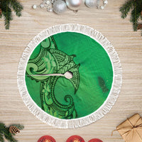 Polynesia Manta Ray Tattoo Tree Skirt Tropical Plumeria Green Polynesian Pattern LT14 Fringed Green - Polynesian Pride