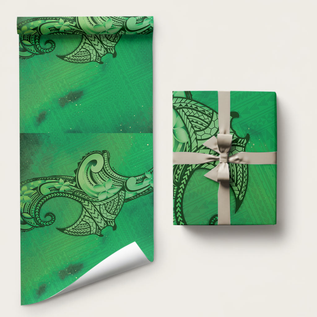 Polynesia Manta Ray Tattoo Wrapping Paper Tropical Plumeria Green Polynesian Pattern LT14 58" × 23" Green - Polynesian Pride