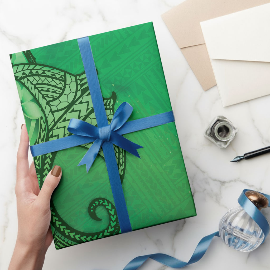 Polynesia Manta Ray Tattoo Wrapping Paper Tropical Plumeria Green Polynesian Pattern LT14 - Polynesian Pride